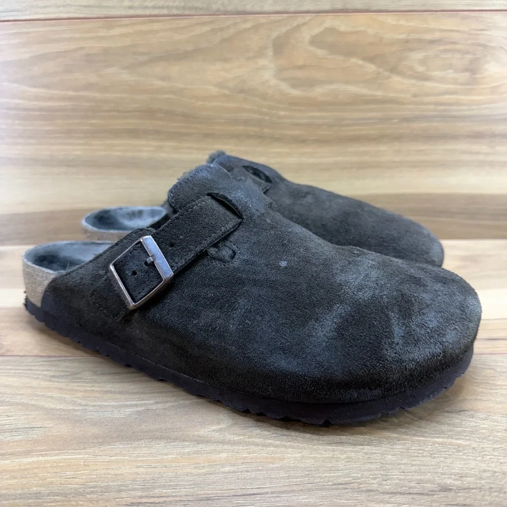 Birkenstock Boston Clogs Fur Lined Mens 10 EU 43 Dark Brown Suede Slip On
